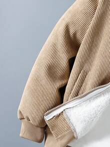 SHEIN 青少年男孩休闲翻领长袖羊毛开衫夹克、外套 - 卡其色 - 查看 4