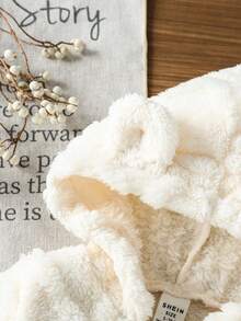 SHEIN Vintaside Kids 1 件新生儿连帽连体衣，休闲可爱毛绒柔软舒适，适合户外和家居，秋冬季