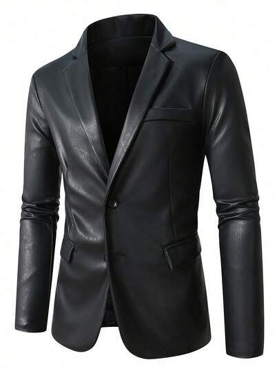 Manfinity AFTRDRK Men PU Leather Halloween Black Blazer, Fall/Winter