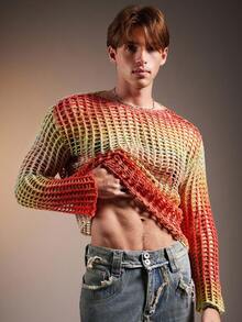 FeverCity Áo len dài tay cổ tròn khoét lỗ Ombre cho nam, dành cho mùa thu, mùa đông - Nhiều màu - Xem 3