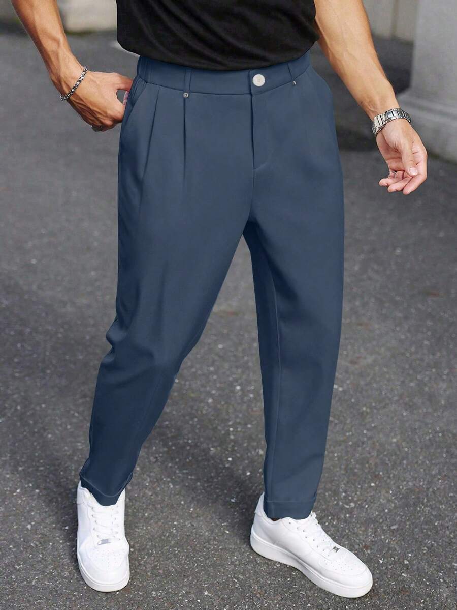 Calvornis Manfinity Bizformal 男士直筒休闲裤,复古英伦风格百搭裤,男友礼物,情人节男士,白色男士裤子 - 霧霾藍 - 查看 1