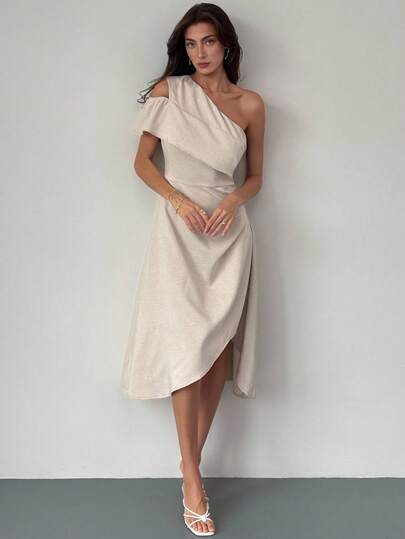 Aloruh Minimalist Fashion Solid Color Pleated Mid-Length Sleeveless Dress
