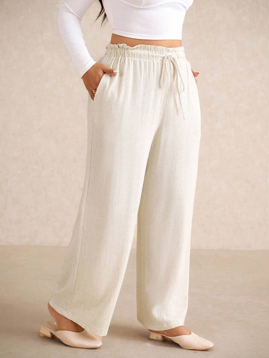 Elaquor Pantalones largos de moda casual para mujer talla grande, estilo vacacional y de ocio, pantalones de otoño/invierno, pantalones blancos, conjunto casual para mujer, pantalones de invierno para mujer - Albaricoque - Ver 1