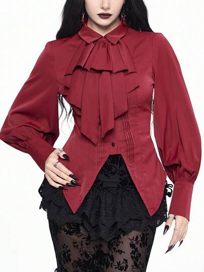 EDITION Chemise à manches longues pour femmes de style gothique, couleur rouge vin