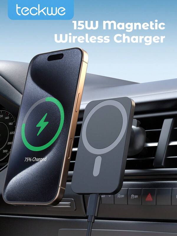 Teckwe Magsafe Wireless Car Charger, Magnetic Car Phone Holder Mount, Compatible With IPhone 16/15/14/13/12 Series, Fast Charging, Car Accessories
