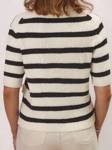 Women's Contrast Stripe Knit Cardigan - Apricot - View 2