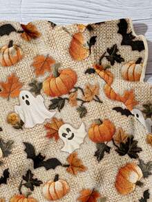 EMERY ROSE بلوزة قصيرة الأكمام بياقة على شكل حرف V وكشكشة في الذيل، بطبعات أشباح وقرع الهالوين، مناسبة للحفلات والأعياد والأزياء الصيفية العادية - متعدد الألوان - مشاهدة 3