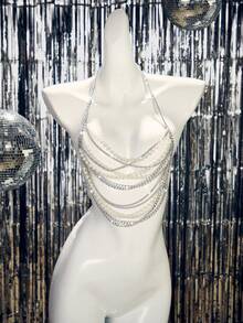 SHEIN 女士珍珠装饰露背上衣 - 銀色 - 查看 7