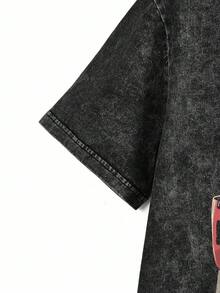 Y2Kool Eduely Camiseta de mujer de manga corta con cuello redondo holgado, estampado de calavera y letras, color negro, de algodón 100%, adecuada para verano, vacaciones, festivales, estilo Ibiza, ropa occidental, Halloween, otoño, Y2K, colección de ropa de estilo, atuendos de Año Nuevo