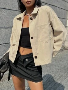 DAZY Women's Short Khaki Jacket, Regular Fit Outerwear Women Coats