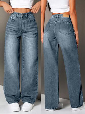 SHEIN Tall Women's Straight Leg Jeans With Pockets