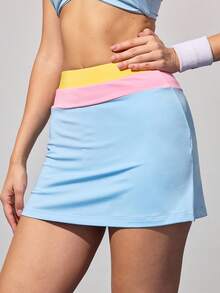CourtClass Women's Contrast Color High Waist Casual Fitness Sports Mini Skirt - Multicolor - View 4