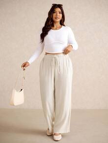 Elaquor Pantalones largos de moda casual para mujer talla grande, estilo vacacional y de ocio, pantalones de otoño/invierno, pantalones blancos, conjunto casual para mujer, pantalones de invierno para mujer - Albaricoque - Ver 6