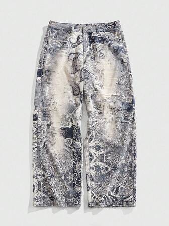 Street Life Herren Loose Fit Lässig Jeans mit Cashew Muster und weitem Bein