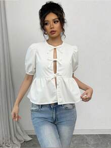 Rafferiza 女式開衫，泡泡袖襯衫，女式襯衫配蝴蝶結腰帶