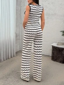 EURMUSE 2pcs/Set French Striped Wavy Beach Knit Set - Multicolor - View 2