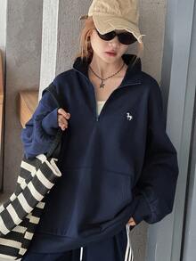 Hapijoa Teen Girl Loose Fit Fleece Sweatshirt, Casual Style With Embroidery Pattern, Autumn, Winter