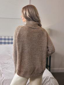 Louniche Turtleneck Raglan Sleeve Sweater,Long Sleeve Tops - Khaki - View 2