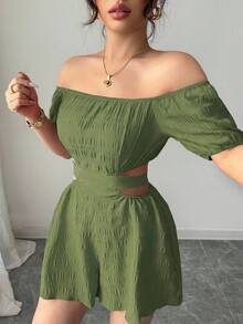 Elenzga Bộ đồ liền thân hở vai, nơ sau lưng dành cho nữ thường ngày - Casual-Woman Casual - Màu xanh Bạc hà - Xem 7