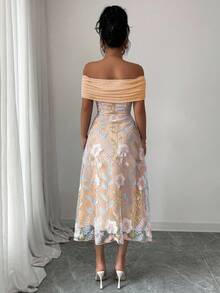 Modelyn Váy hè tối giản hở vai thêu họa tiết lưới polyester dành cho nữ - Bụi hồng - Xem 2