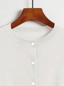 EMERY ROSE 宽松纽扣圆领舒适纯色开衫 - 白色 - 查看 4