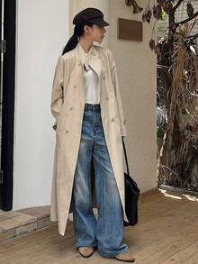 DAZY Women's Loose Casual Long Windbreaker Jacket, Thickened Regular Coat, Autumn/Winter - Khaki - View 5