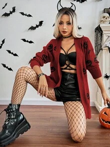 Airlisse 女士万圣节骷髅印花长袖开衫