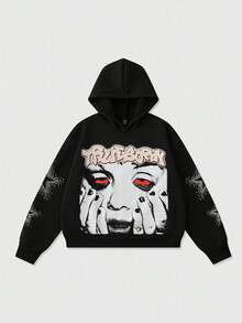 ROMWE MEN Grunge Punk 男式宽松短款连帽平角裤 - 黑色 - 查看 1