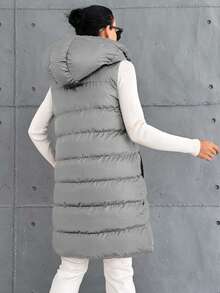 EURMUSE Abrigo chaleco acolchado con cremallera y cordón en la capucha para talla pequeña - Gris - Ver 5