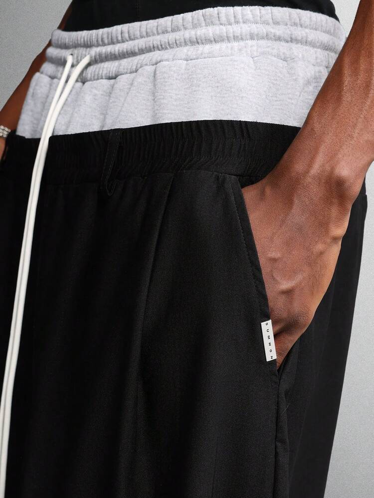 Hose mit weitem Bein und doppelter Taille, Kordelzug und Gummiband