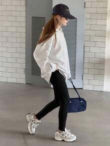 DAZY 2 件套青少年女孩宽松落肩连帽衫和紧身裤套装，秋季学生休闲装