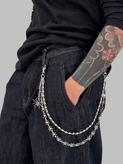 ROMWE Fairycore 1pc Fashionable Punk Spider Waist Chain, Men's Gothic Personalized Body Chain, For Pants Decoration, Halloween Gift