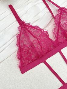 Classic Sexy Women's Hollow Out Design Spaghetti Strap French Lace Bodysuit Lingerie - Watermelon Pink - View 7