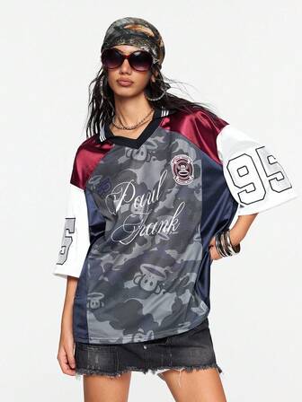 Paul Frank X ROMWE Camiseta oversize de mujer con bordado de camuflaje subcultura