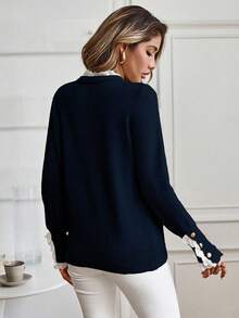 EMERY ROSE Damtröja med lång ärm och lös passform, höst, casual - Marinblå - Visa 2