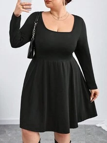 SHEIN CURVE+ Plus Size Women Long Sleeve A-Line Midi Dress/Autumn /Winter