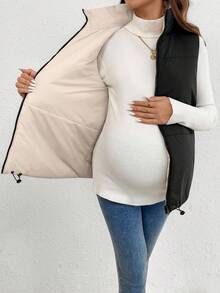 SHEIN Pregnant Women Casual Winter Wear Black Apricot Double-Sided Sleeveless Zipper Vest Cotton Coat With Pockets Women Winter Coat Women Winter Jacket Winter Coat Winter Coat Winter Going Out