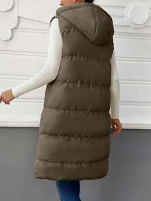 EURMUSE Women's Casual Solid Color Sleeveless Hooded Jacket, Versatile For Autumn/Winter - Mocha Brown - View 2