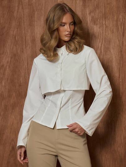 MUSERA قميص مطبق متعدد الطبقات مع أزرار أمامية وخصر مشدود وياقة، أنيق وجذاب لليلة المواعدة والخروج والعمل والحفلات الشتوية والأعياد والمناسبات الأنيقة وعيد الحب والربيع والصيف