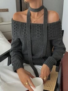 DAZY 女士露肩毛衣，宽松，高端，休闲超大套头衫，秋冬