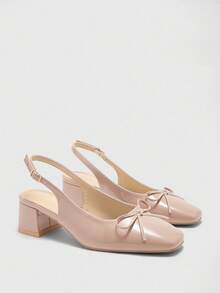 CUCCOO BIZCHIC Women's Fashion Apricot Backstrap Classic Low Chunky Heel Slip-On Pumps, Versatile For Daily, Commute And Work Wear For Christmas Spring Shoes - Dusty Pink - View 6