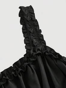 SHEIN MOD Váy dài màu đen không tay xếp nếp phong cách cung điện cổ điển viền bất đối xứng thanh lịch lãng mạn cho nữ, mùa thu, mùa thu, sang trọng, trang phục biểu diễn - màu đen - Xem 6