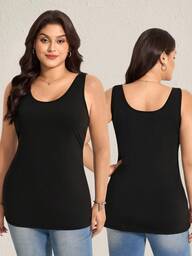 Comfylo Plus Size Women Christmas Fall And Winter Dark Grey Ribbed Fabric U Neck Base Tank Top Fall Women Clothes Fall Clothes Plus Size Fall Outfits For Women  Fall Outfits Women