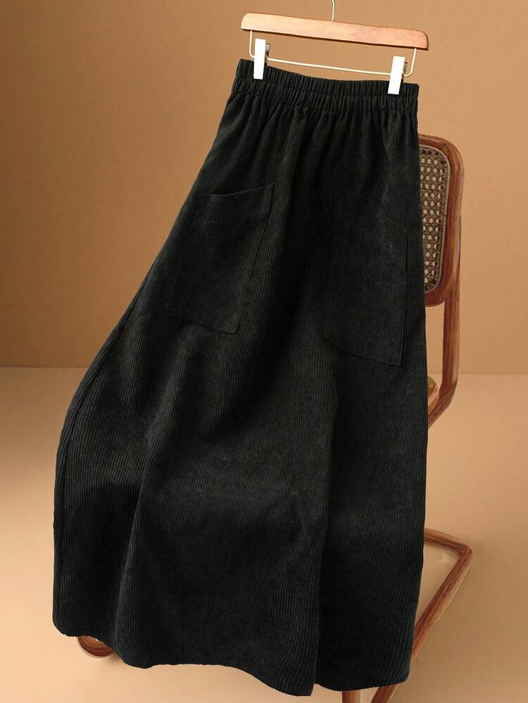 Women's Casual Solid Color Double Pocket A-Line Skirt Chic Country WILDY Fall Autumn Winter Female Country Look Country For Women Country Country Outfits For Women Women's Winter Sweater Fall Women Clothes Fall Clothes For Women Autumn Clothes Black Black Black Skirt