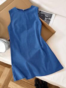 Comfortcana Women's Casual Sleeveless Denim Dress - Medium Wash - View 3