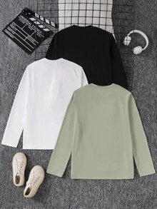 Vacaura 3 件套青少年男孩休闲字母印花圆领长袖 T 恤，适合秋冬季休闲、街头、通勤、分层穿着