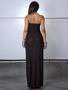 MUSERA Đầm maxi dài quây ngực bằng vải lưới đính sequin, thích hợp cho kỳ nghỉ, du lịch, câu lạc bộ, lễ hội Ibiza, tiệc rave, các dịp đặc biệt, phong cách Y2K, gợi cảm, mùa xuân hè, thanh lịch. - màu đen - Xem 3