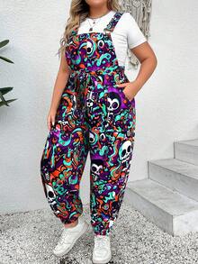 Flirla Bộ đồ liền thân rộng rãi, thoải mái, có dây rút in họa tiết Halloween dành cho nữ cỡ lớn - Nhiều màu - Xem 5