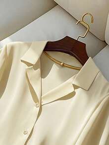 Franclia Versatile Solid Color Polo Collar Short Sleeve Shirt For Women, Summer - Apricot - View 4