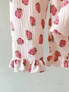 女婴可爱草莓印花背心和裤子两件套 - 粉色 - 查看 5